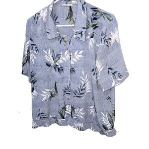 Alfred Dunner Blouse Blue Gray Leaves Top Size 16